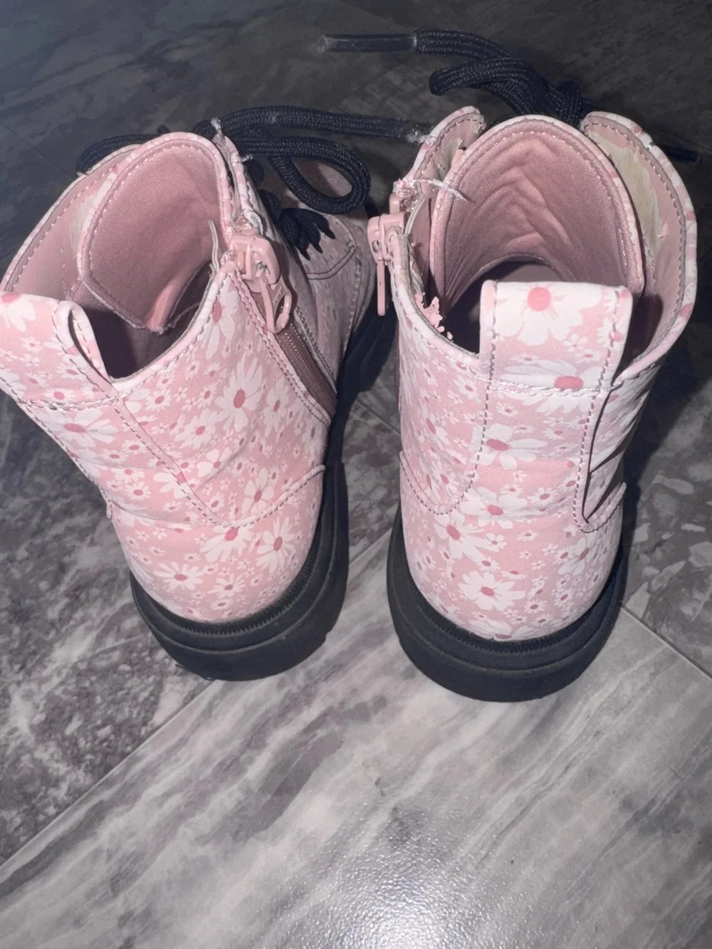 Art Class Girls Pink Floral Combat Boots Size 2 Lace Up Side Zip